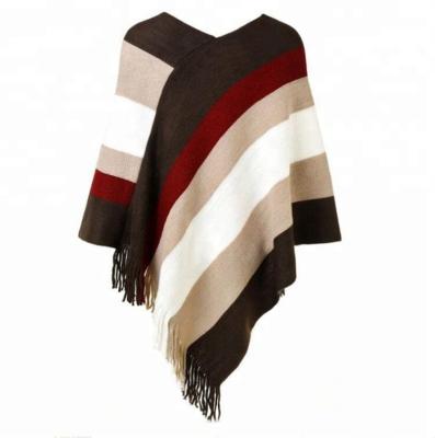 China Wholesale Fashion Women Anti-pilling Knit Poncho Top 10 Stripe Oversized Sweater for sale