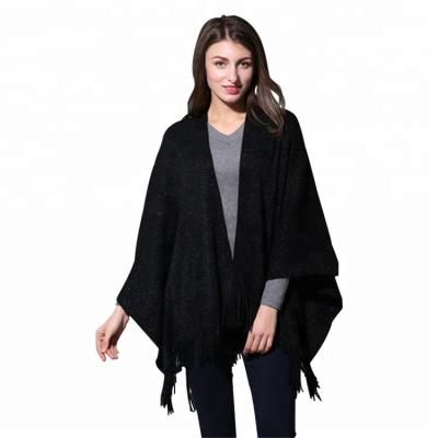 China Latest Design Women Winter Acrylic Wholesale Shawls For Adults Fashion Black Shiny Poncho Cover Up Wraps for sale