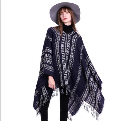 China Wholesale Stylish Acrylic Winter Woven Shawl Cashmere Poncho Women Ladies Striped Warm Stole Scarves for sale