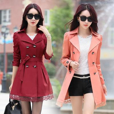 China Viable women spring Autumn Elegant Stylish Long Coats plus size belted slim ladies red ditch coat for sale