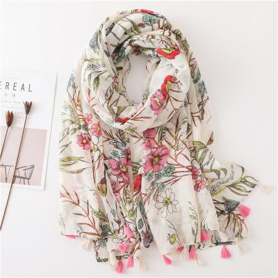 China Shawl Women Flower Print Cotton Hijab Scarf 2018 Long New Beautiful Tassel Shawl Women Flower Print Cotton Hijab Scarf Long for sale