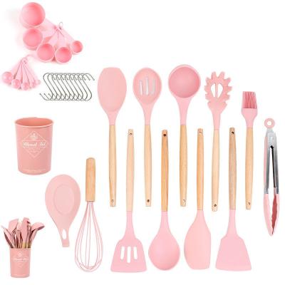 China Hot Selling Minimalist Kitchen Accessory Set Silicone Kitchen Utensils Kitchen Utensils Kitchenware Kitchen Utensils Red Rose Handle Black Wood Handle Restaurant Family Hotel for sale