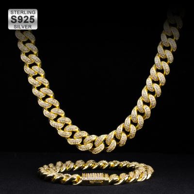 China 5A Non-fading CZ Iced Out 925 Sterling Silver Cuban Link Chain Bracelet 12mm 925 Sterling Silver Cuban Necklace Miami Cuban Link for sale