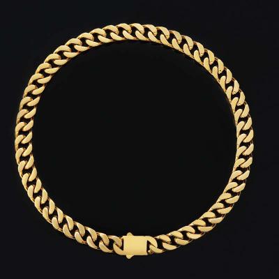 China Wholesale Custom Hip Hop Stainless Steel 18K Gold Plated Necklace Restrictor Cuban Link Chain With Spring Buckle Clasp for sale