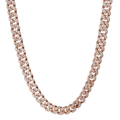 China Hiphop Hiphop Jewelry Iced Out CZ Diamond Prong Men Women Rose Gold Cuban Link Chain Necklace Set for sale