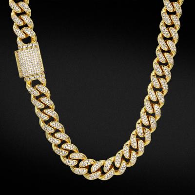 China Hiphop Factory Wholesale Hiphop Jewelry Cuban Chain Iced Out 5A CZ Diamond Prong Cuban Link Chain Necklace for sale