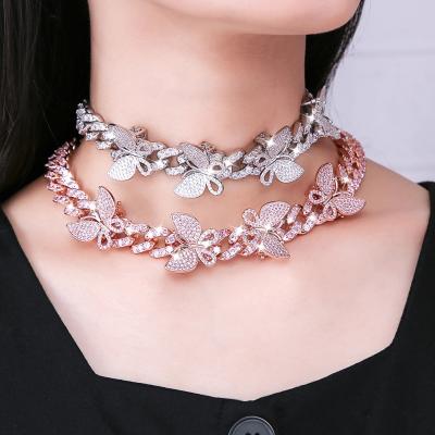 China Butterfly Cuban Link Necklace Jewelry Rose Gold Plated Women Choker Chain Stainless Steel Non-fading Necklace for sale