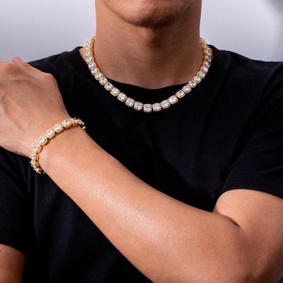 China Hiphop 3-8mm 0.3u Brass Material 5A Gold Plated CZ Inced Out of Tennis Chain Necklace for sale