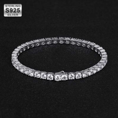 China Wholesale Custom Hiphop Zircon 925 Silver Tennis Chain Bracelet 4MM for sale