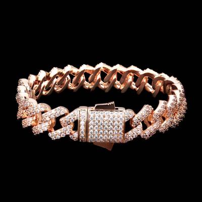 China Wholesale Hip Hop Fashion 14K 18K Gold Plated Iced Out CZ Mens Chunky Cuban Link Bracelet For for sale