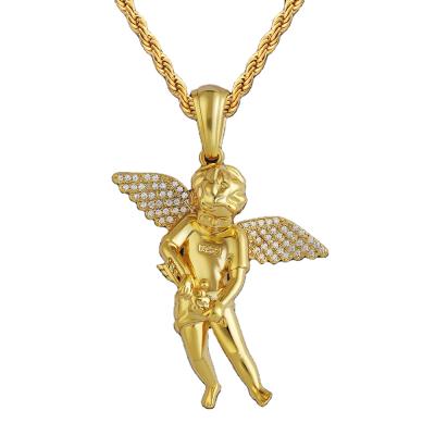 China Popular 2021 FASHION Gold Plating Zircon Angel Wings Jewelry Necklace Diamond Angel Wings Pendant Necklace Creative for sale