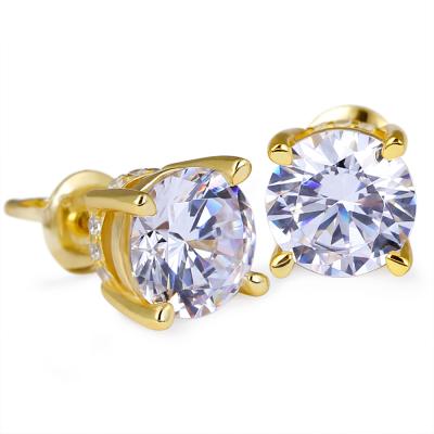 China CLASSIC Fashion 14K Gold Plated 925 Sterling Silver 7mm Round CZ Stud Earrings Jewelry for sale