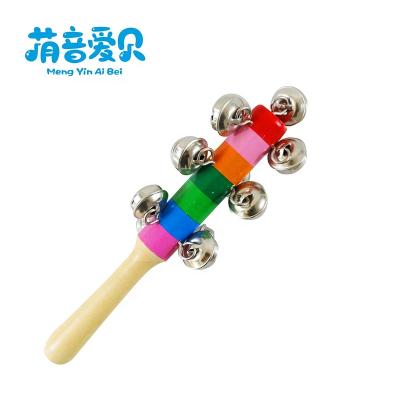 China Educational Toy Hand Bells for Baby Wooden Toy Shaker Hand Held Bells 18CM Baby Kids Rattle Colorful Rainbow for sale