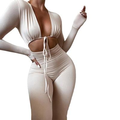 China 2020 New Arrival QUICK DRY women girdle long slim deep v neckline bodycon party ladies club dresses elastic one-piece jumpsuit pants for sale