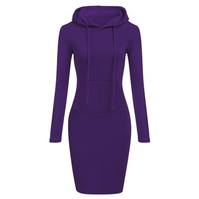 China 2022 Winter Women Clothing Logo Long Sleeve Pullover Solid Color Custom Women's Bodycon Viable Plain Pockets Hoodie Dresses for sale