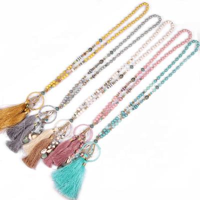 China Wholesale Hot-selling BOHEMIA New Fashionable Wood And Glass Pendant Tassels Bead Bohemia Necklace For Women for sale