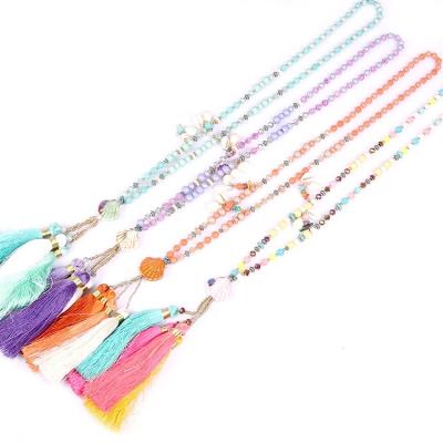 China Wholesale BOHEMIA New Wood and Glass Pendant Fashionable Tassels Bead Bohemia Necklace For Women Low Prices for sale