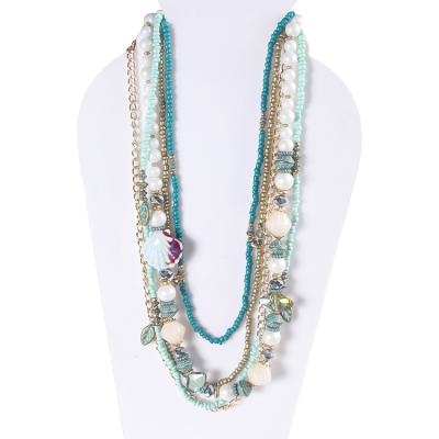 China New Hot Selling BOHEMIA Necklace Fashionable Multilayer Natural Ceramic Glass Beads Bohemia Necklace With Chains And Links For Women for sale