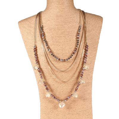 China Wholesale Trendy BOHEMIA Amber Multilayer Chain Necklace With Alloy Jewelry Glass Beads Bohemia Necklace For Women for sale