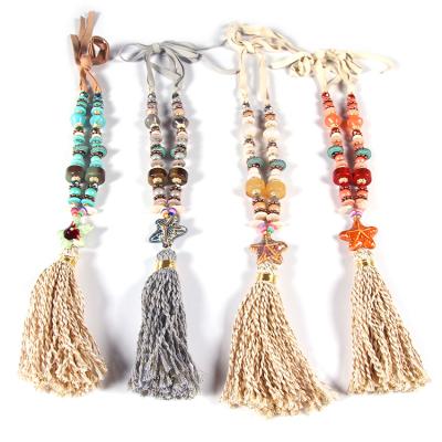 China BOHEMIA Fashion Glass Rectangle Druzy Link Tassel Necklaces Women Ethnic Long Knotted Necklace for sale