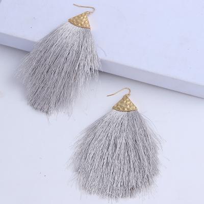 China Environmental Friendly Alloy Cotton Thread Feather Tassel Earrings Long Feather Dangle Earrings for sale