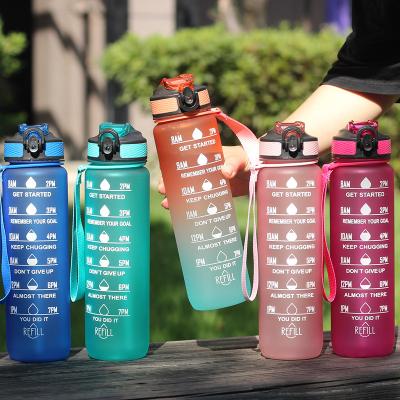 China Wholesale 1L Gym Water Bottle BPA FREE Gradient Color Water Bottle Fitness Sports Tritan Motivational Water Bottle for sale