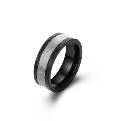 China Hard Black Tungsten Carbide 8mm Hammered Classic Ring For Men With Meteorite for sale