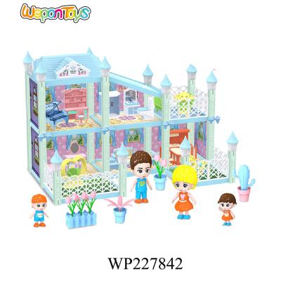 China Easy assemble toy house villa dollhouse furniture stock diy construction plastic miniature for kids for sale