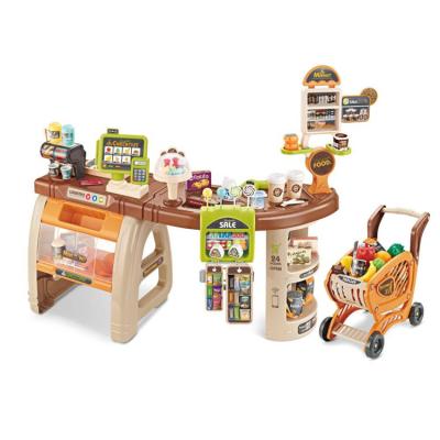 China 65pcs Healthy And Lightweight Luxurious Home Supermarket Playing Set Cash Register And Car Children Plastic Shopping Supermarket Toy for sale