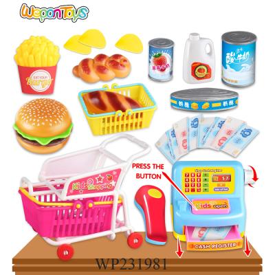 China With toy a car and cash register child supermarket trolley with toy car and cash register plastic pretend kids supermarket toy for sale