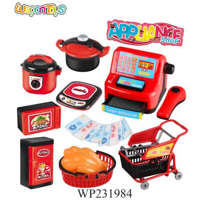 China With Shopping Car Custom Pretend Supermarket Mini Toy Game Set Home Appliances Selling Plastic Shopping Trolley Toy for sale