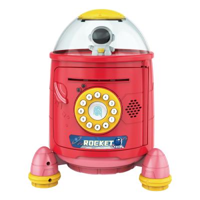 China New Style Monet Saving Rocket Piggy Bank Automatic Open Door Plastic Electricity Saving Box With Lock for sale