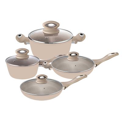 China Sustainable 8pcs Cookware Set Granite Kitchenware Nonstick Aluminum Coating Cookware Set for sale