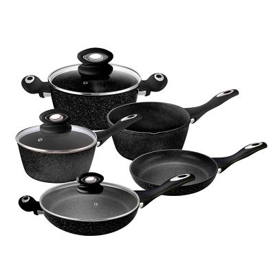 China Sustainable 8pcs Black Granite Liner Pots Non Stick Casserole Cookware Set for sale