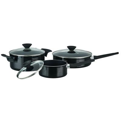 China Sustainable Design 3 Pcs Black Large Aluminum Nonstick Cooking Pot Cookware Set With Lid for sale