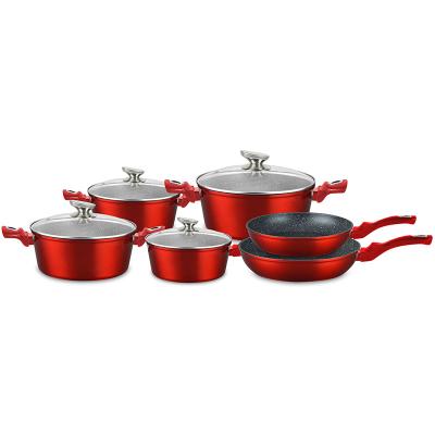 China Sustainable Stylish 10pcs Granite Aluminum Cookware Sets With Glass Lid In Pakistan for sale