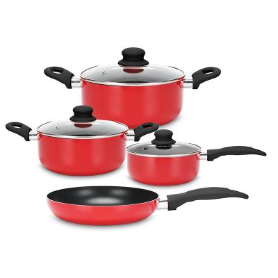 China Sustainable Red Round 7pcs Aluminum Nonstick Ceramic Cookware Set for sale