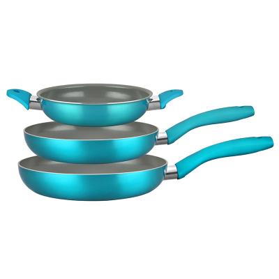 China Sustainable Pressed Aluminum Stone 3pcs Nonstick Cookware Set Diamond-Coated Skillet for sale