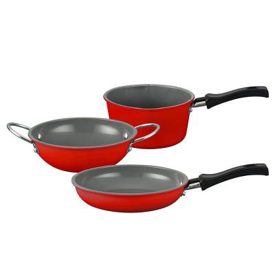 China Sustainable Cast Iron 3pcs Cookware Set Nonstick Ceramic Red Cast Iron Cookware Set for sale