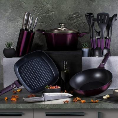 China Sustainable Cookware Sets Pots And Pans Cookware Purple Marble Coating Set From Germany for sale