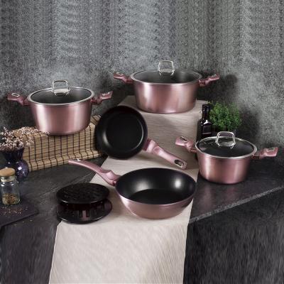 China Sustainable Cookware 8pcs Utensil Sets Marble Pink Non Stick Berlinger Haus Cookware Sets for sale