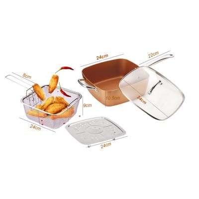 China Viable Aluminum Copper Ceramic Square Pan Fry Pan Cookware Set Wholesale 4pcs for sale