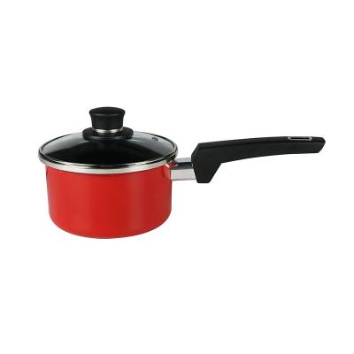 China Viable Sauce Pan Glass Cover Red Carbon Steel Portable Mixing Saucepan for sale