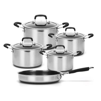 중국 Sustainable German Cookware 9pcs Set 304 Stainless Steel Cooking Pot Stick Cookware Non Sets Kitchenware 판매용