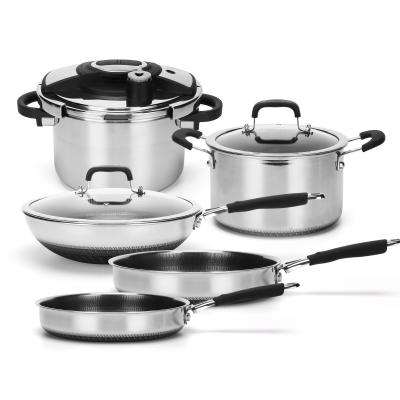 China Triple Prestige 7pcs Sustainable Professional 18/10 Heavy Duty Stainless Steel Cookware Set à venda