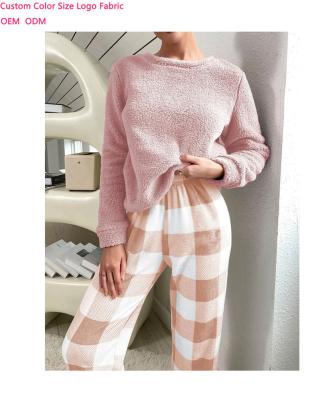 China Wholesale QUICK DRY Plush 2 Pieces Winter Top Sleepwear Sweater Pajamas OEM ODM Designer Pants Wholesale Indoor Outdoor Winter Sleepwear For Ladies Women for sale