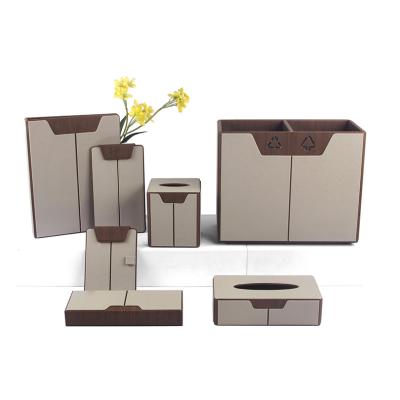 China Factory Durable Hot Sale Luxury Hotel Leather Supplies Set With PU Tissue Box for sale