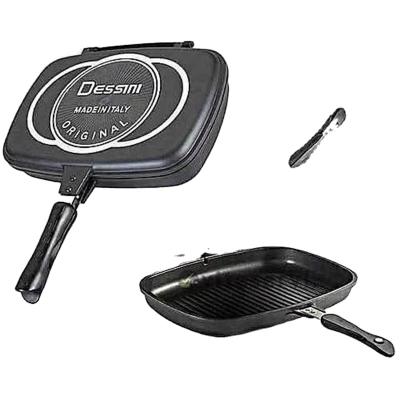 China Sustainable Cookware Black Design Aluminum 32cm Double Sided Non Stick Flat Frying Pan for sale