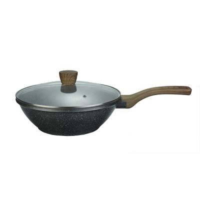 China UCC OEM Viable Chinese Wok Pan Aluminum Cookware Die Casting Nonstick Frying Pan Wok With Glass Lid Sets Large Single Handle Wok for sale