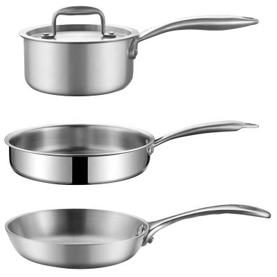 China Sustainable kitchen all stainless steel clad cookware 3 ply stainless steel cookware for sale